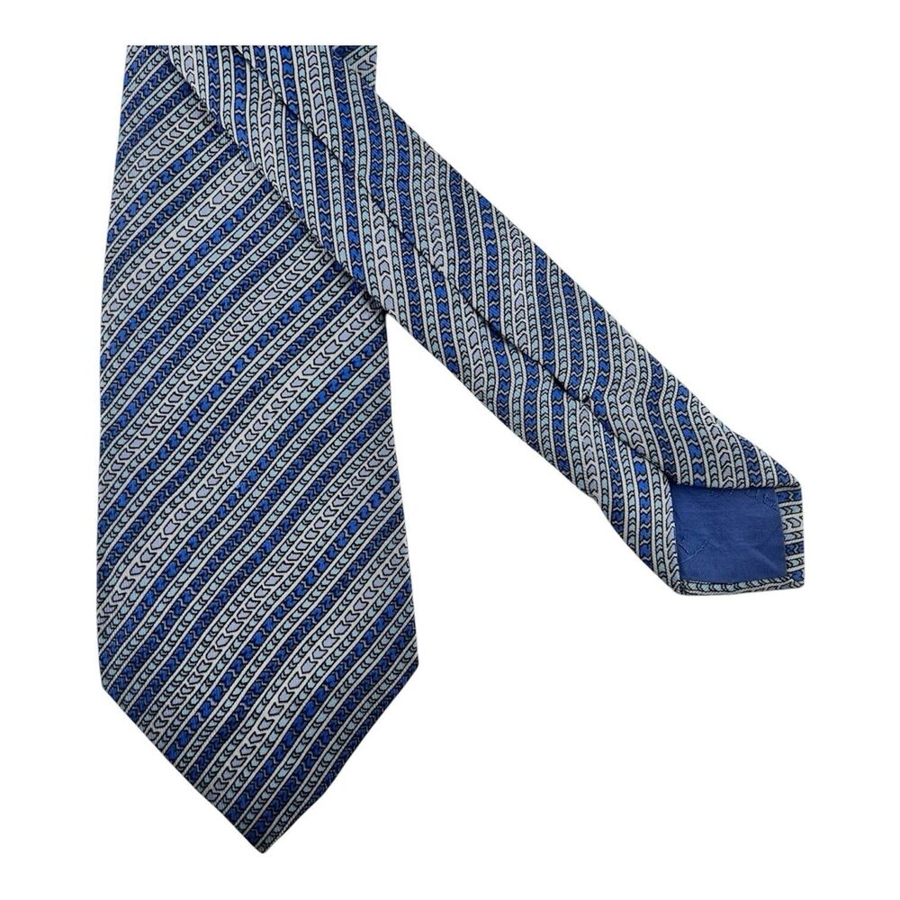 Emilio Pucci For Firelli Vtg  Geometric Stripe Men's Necktie Blue Silk Italy Tie - Picture 3 of 4